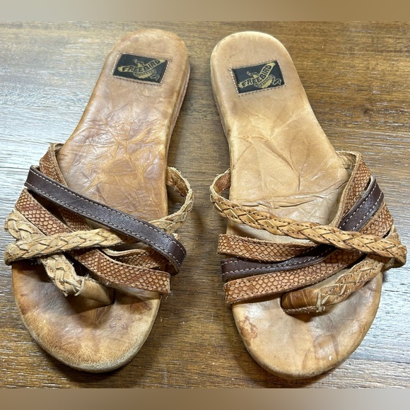 Freebird by Steven Size 7 Strappy Leather Brown Sandals - Picture 1 of 2
